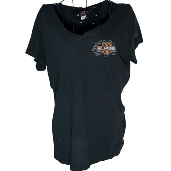 Harley Davidson Womens M San Diego Little Italy Dealership Tee Black V-Neck Moto - Picture 1 of 4